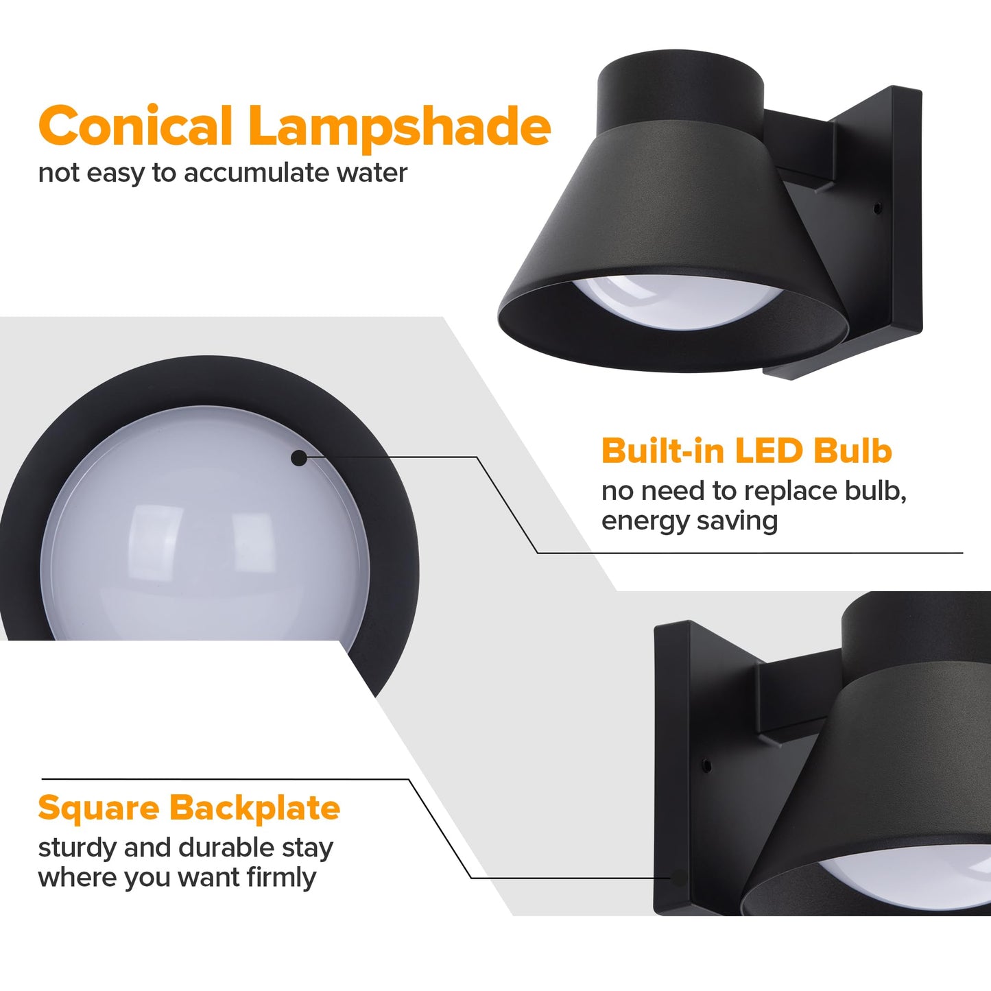 UME 2 Pack LED Outdoor Wall Light Fixtures, Black Front Porch Lights Wall Mount Lighting, Exterior Waterproof Wall Lantern Light Fixture Anti-Rust Farmhouse Barn Wall Sconce for Patio, Doorway, Garage