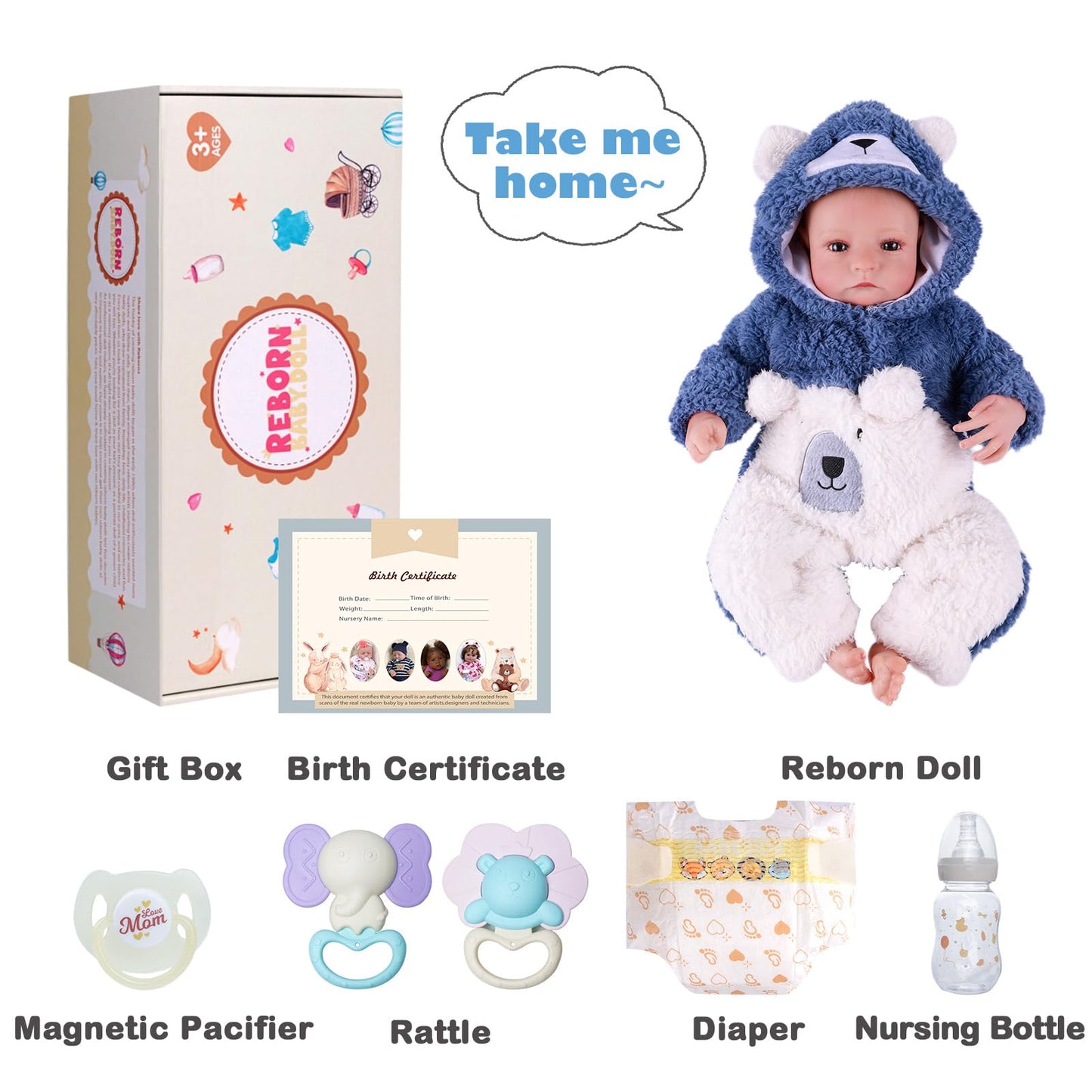 BABESIDE Lifelike Reborn Baby Doll Boy - Aiden 20 Inch Handmade Realistic Baby Doll Soft Body Lifelike Baby Dolls with Toy & Gift Box for Kids