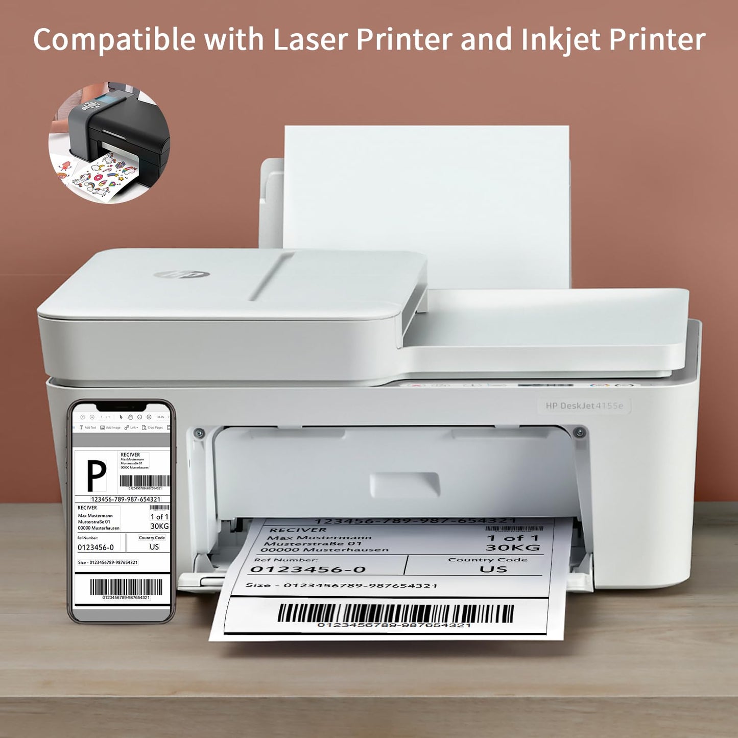 Printable Sticker Paper – 500 Sheets 8.5 x 11 Full Sheet Labels, Matte Self Adhesive Sticker Paper for Inkjet & Laser Printers, Full Page Printable Label Paper for Shipping, Address