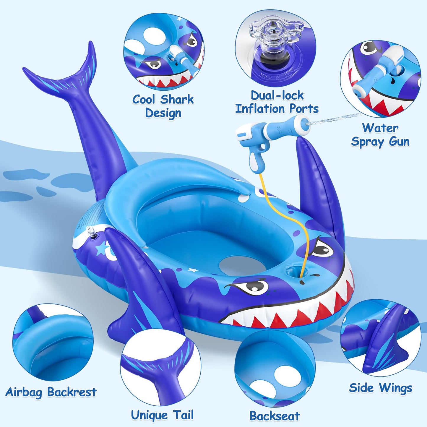 AZDYJL Pool Floats for Kids with Water Gun, Shark Toddler Inflatable Pool Toys for Kids Age 3-8 Years Old, Summer Outdoor Water, Beach, Swimming Pool Toys Gift for Boys and Girls
