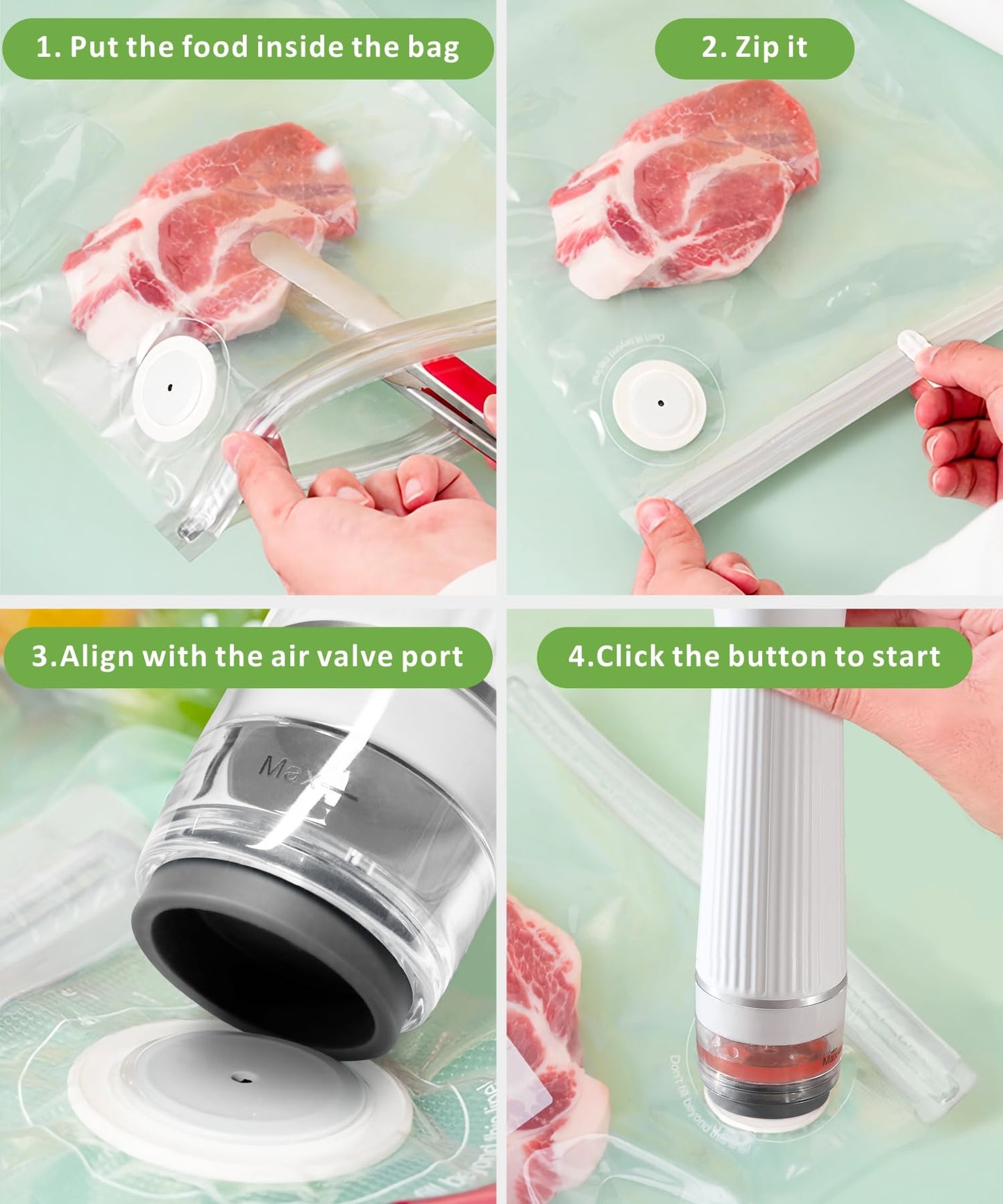 Yimi Vacuum Sealer, Handheld Vacuum Sealer for Food, with 44 Reusable Vacuum Sealer Bags, S, M, L size, Portable Vacuum Sealer with Visual Water Tank, with wireless Rechargeable for Kichen, Camping