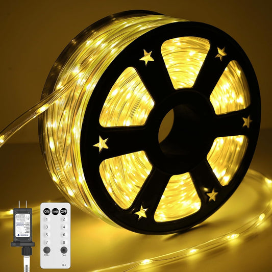 100FT 720 LED Christmas Rope Lights Outdoor Waterproof with Remote, 8 Modes and 4 Brightness, Rope Lights for Outside, Bedroom, Patio, Garden, Indoor Outdoor Decoration (Warm White)