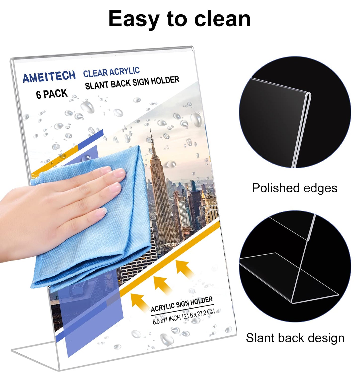 8.5x11 Acrylic Sign Holder, Acrylic Slant Back Sign Holders, Clear Plastic Display Sign Holder, Flyer Document Paper Display Stand for Store, Office, 6-Pack