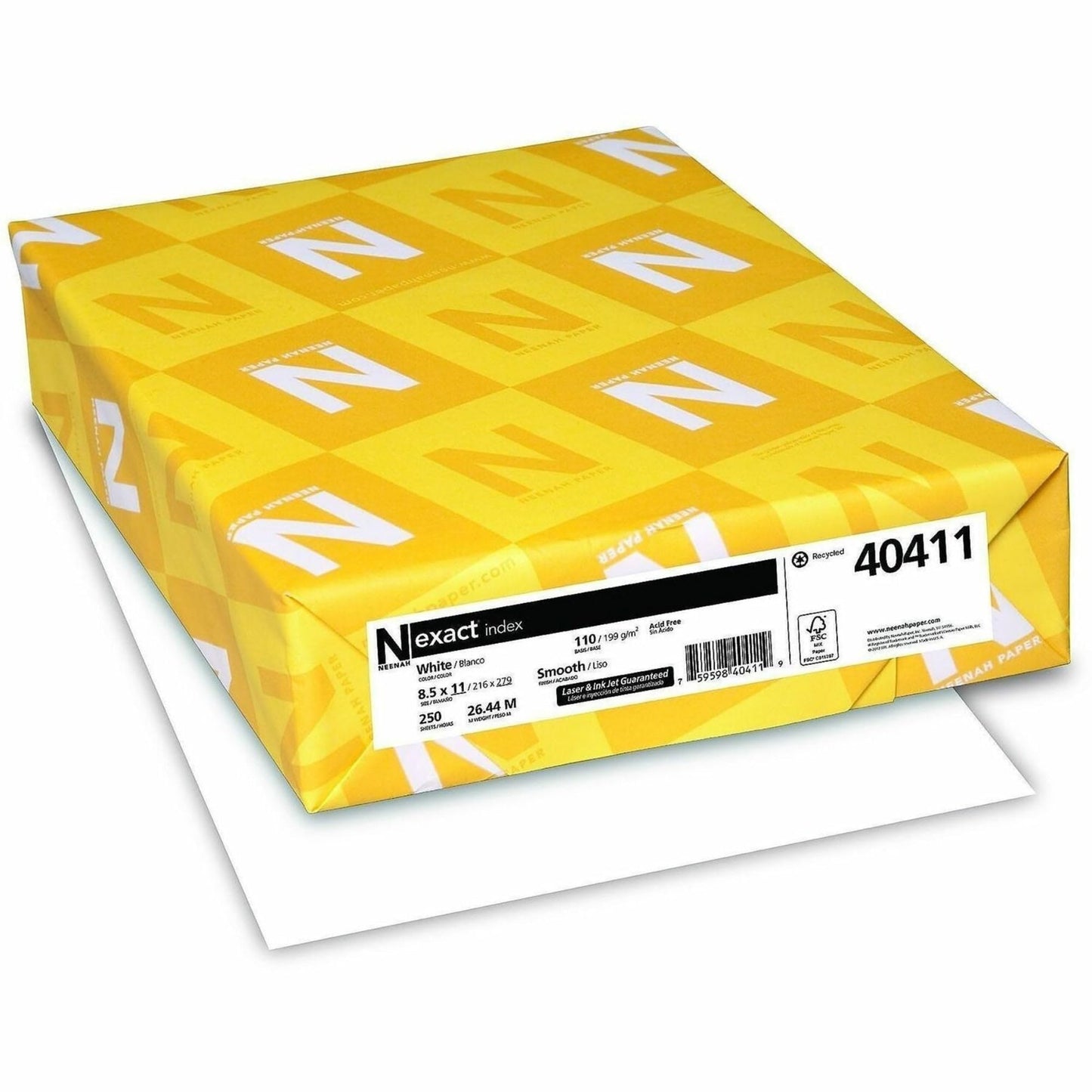 Neenah Exact Index Cardstock, 110 lb, 8.5 x 11 Inches, 250 Sheets, White