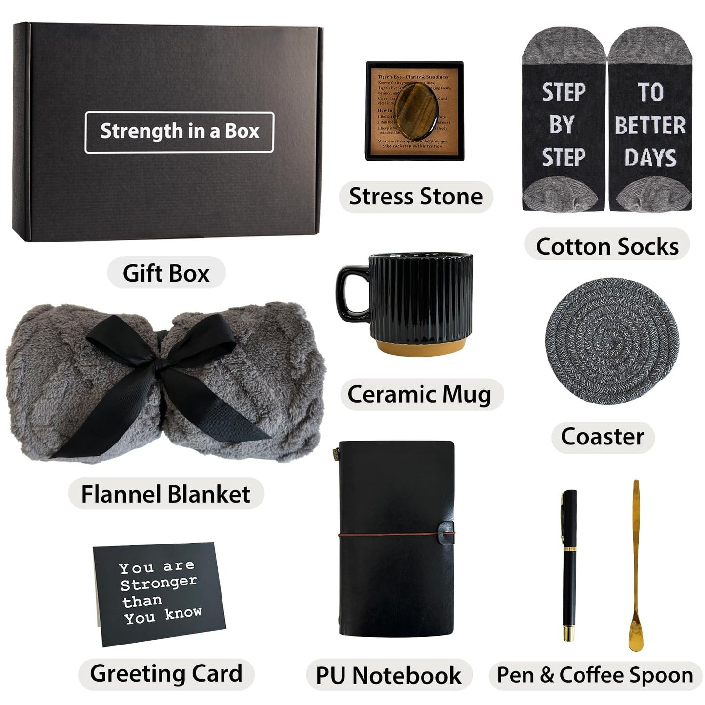 Care Package for Men - Get Well Soon Gifts with Plush Blanket, Ceramic Mug Set, Socks, PU notebook, Pen, Stress Stone, Greeting Card - Get Well Gifts for Men After Surgery Dad Friend