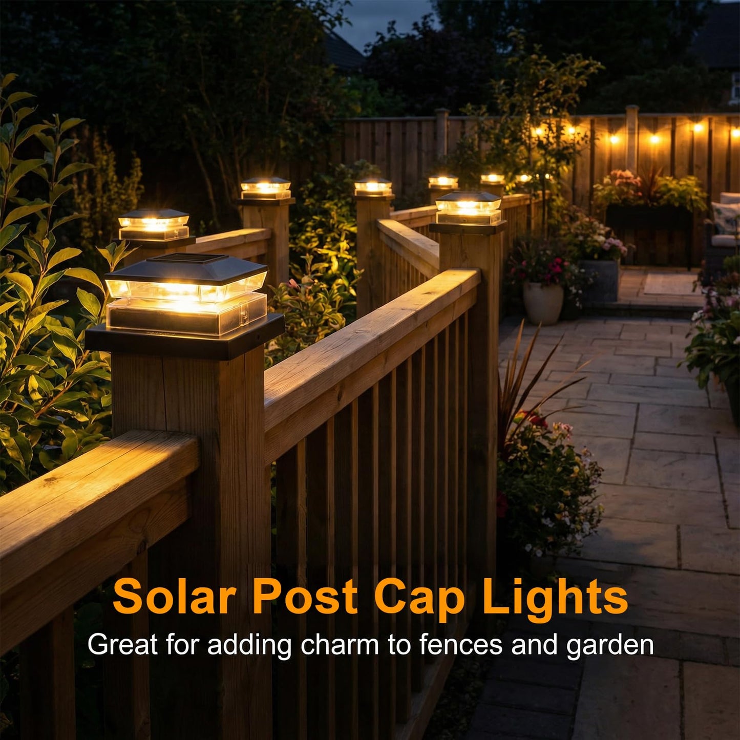 Fohil 6 Pack Solar Post Cap Lights, Outdoor Solar Fence Post Lights for 4x4 Wood/Vinyl Posts, Waterproof LED Solar Powered Deck Post Lights for Garden Patio Fence Porch Deck Decor