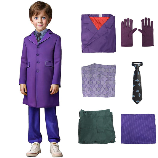 Puppyhao Killer Clown Costume Kids Bat Knight Costume Purple Clown Suit Funny Halloween Costume Cosplay Party Uniform