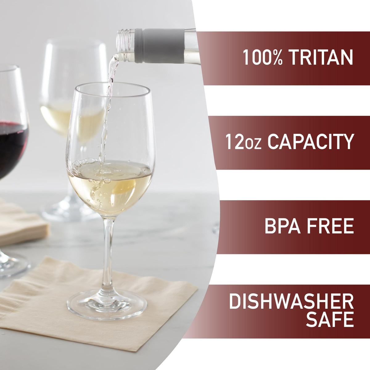 Deco Unbreakable Stemmed Wine Glasses, 12oz- 100% Tritan- Shatterproof, Reusable, Dishwasher Safe Drink Glassware (Set of 8)- Indoor Outdoor Drinkware - Great Holiday & Wedding Gift