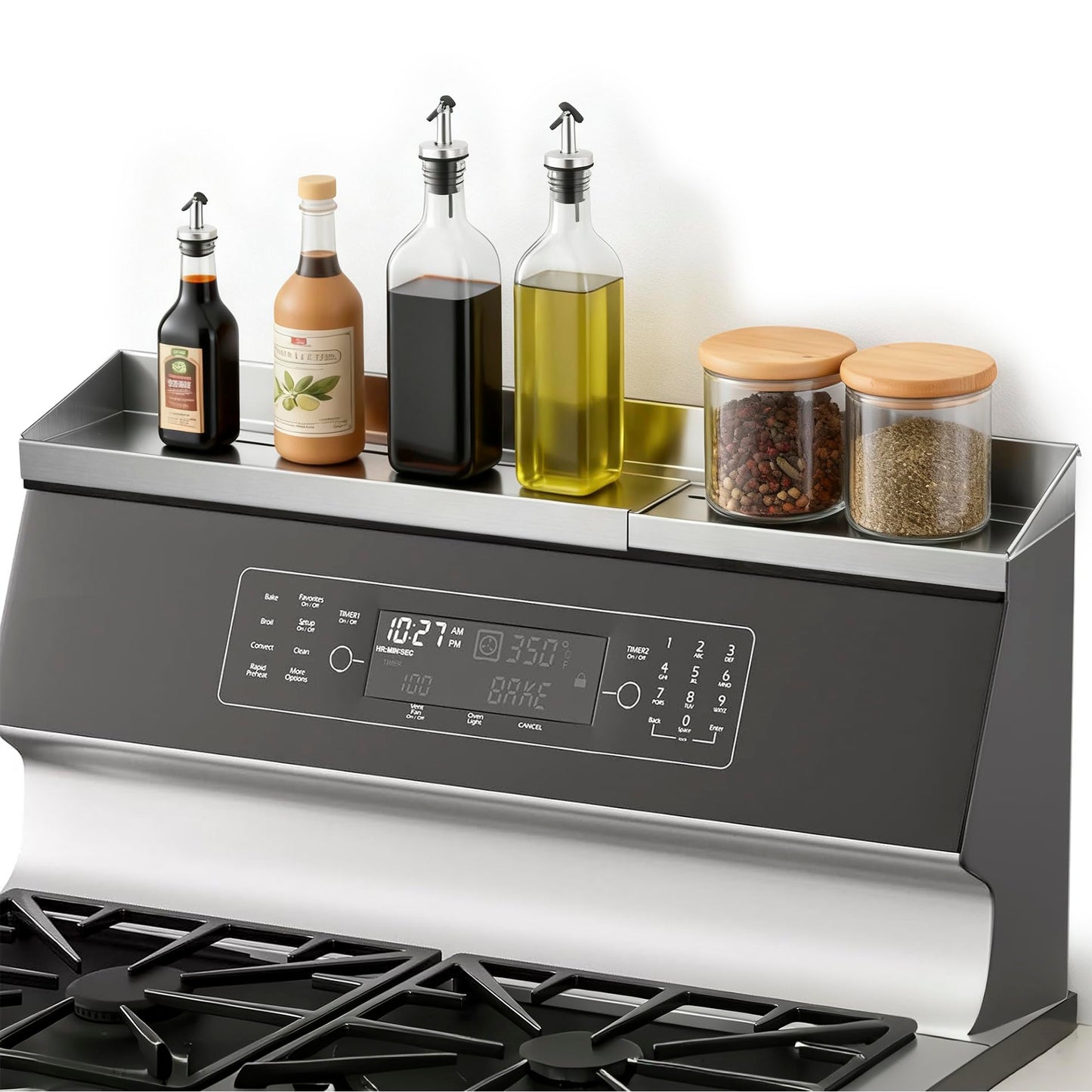 RECAPS 30" Adjustable Length Stainless Steel Stove Top Shelf Spice Rack Organizer Storage Over The Stove Spice Rack Storage Kitchen Organization Stove Shelf for Back of Stove