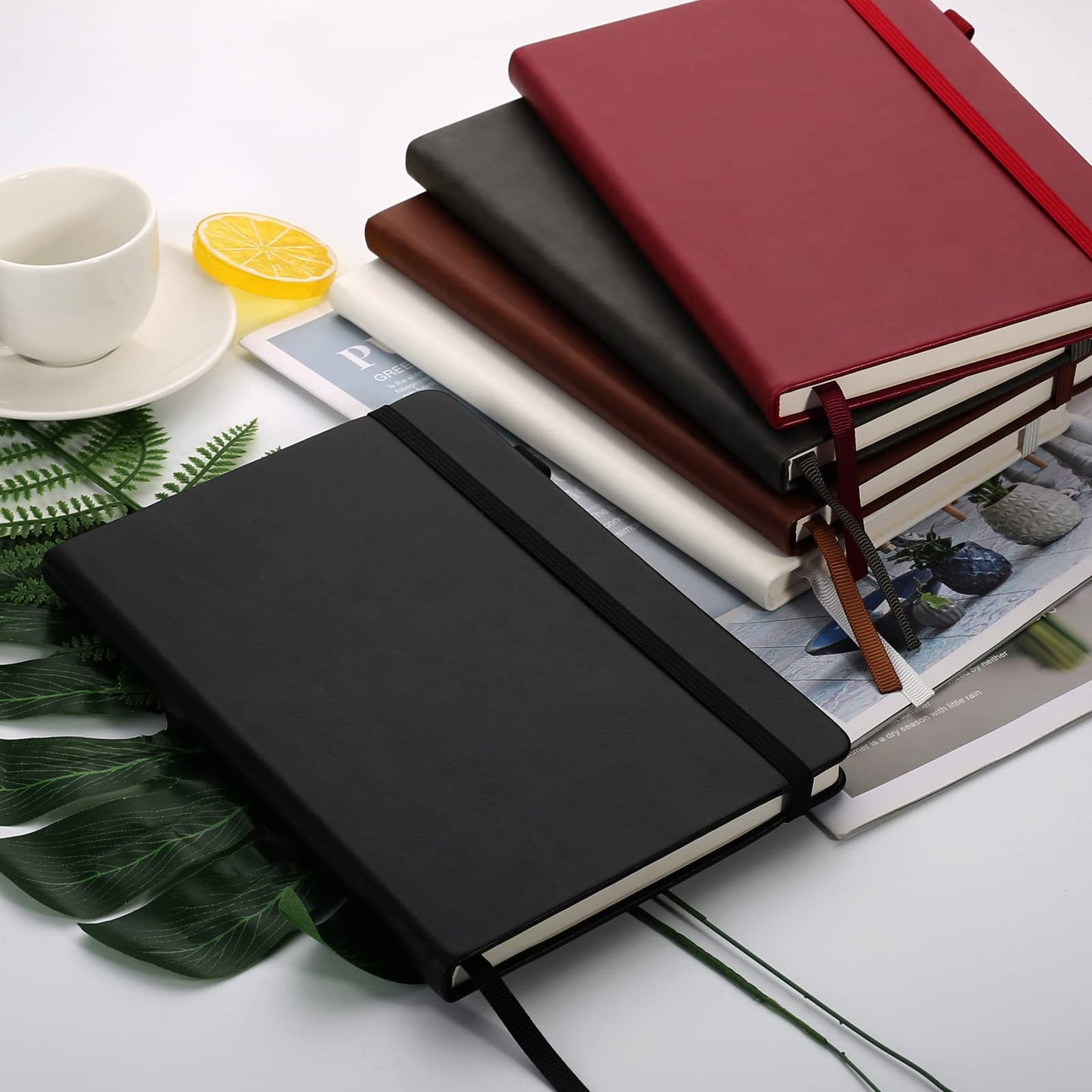 Deziliao 5 Pack Dotted Journal Notebooks with Pen Loop, Hardcover Notebook Journal for Work, 100Gsm Premium Thick Paper with Inner Pocket, Medium 5.7"x8.4", （Black）