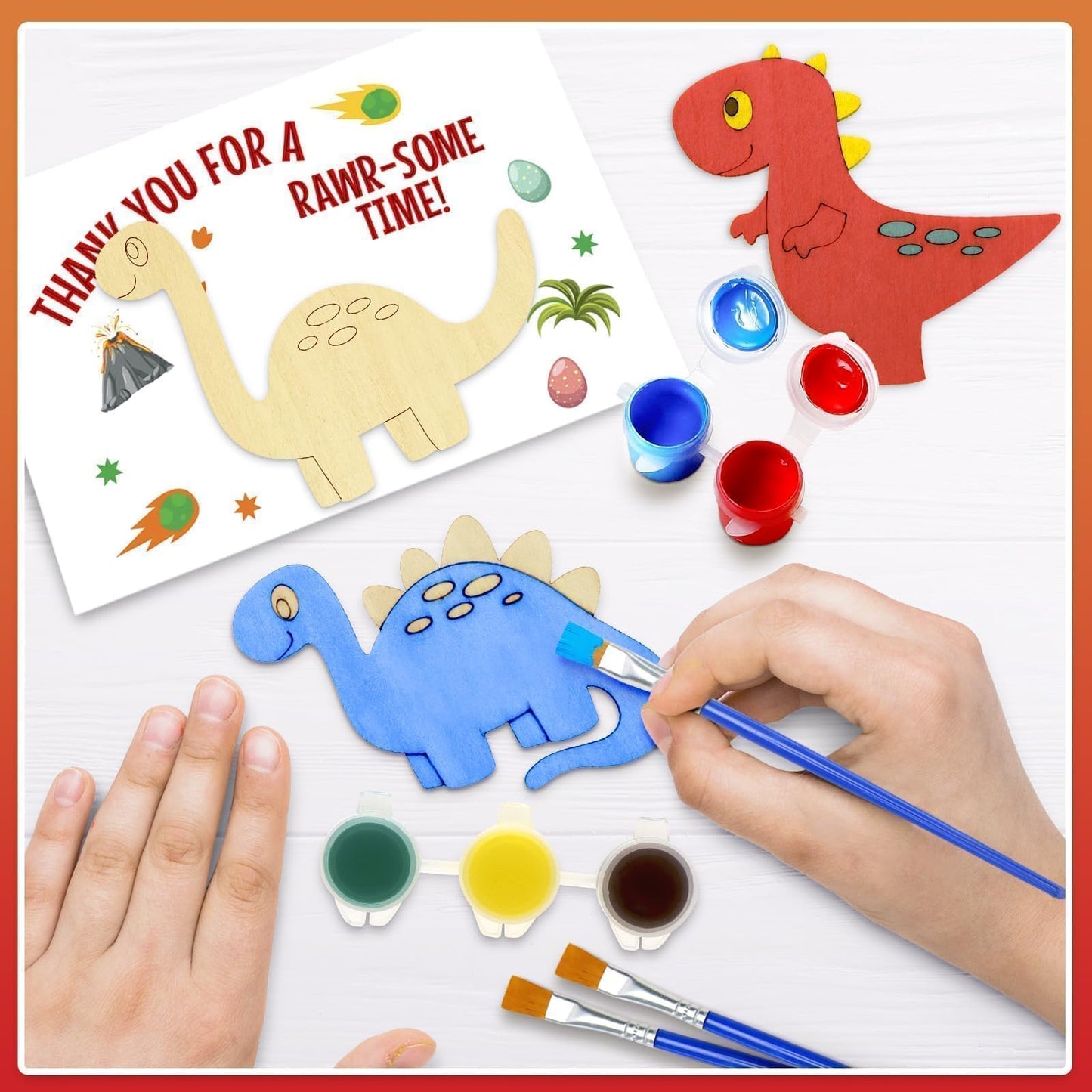 12-Pack Pre-Packaged Dinosaur Party Favors for Kids, Wooden Dinosaur Cutouts with Magnets & Painting Kits, Thank You Gifts for Guests, Dino Theme Birthday Party Decorations