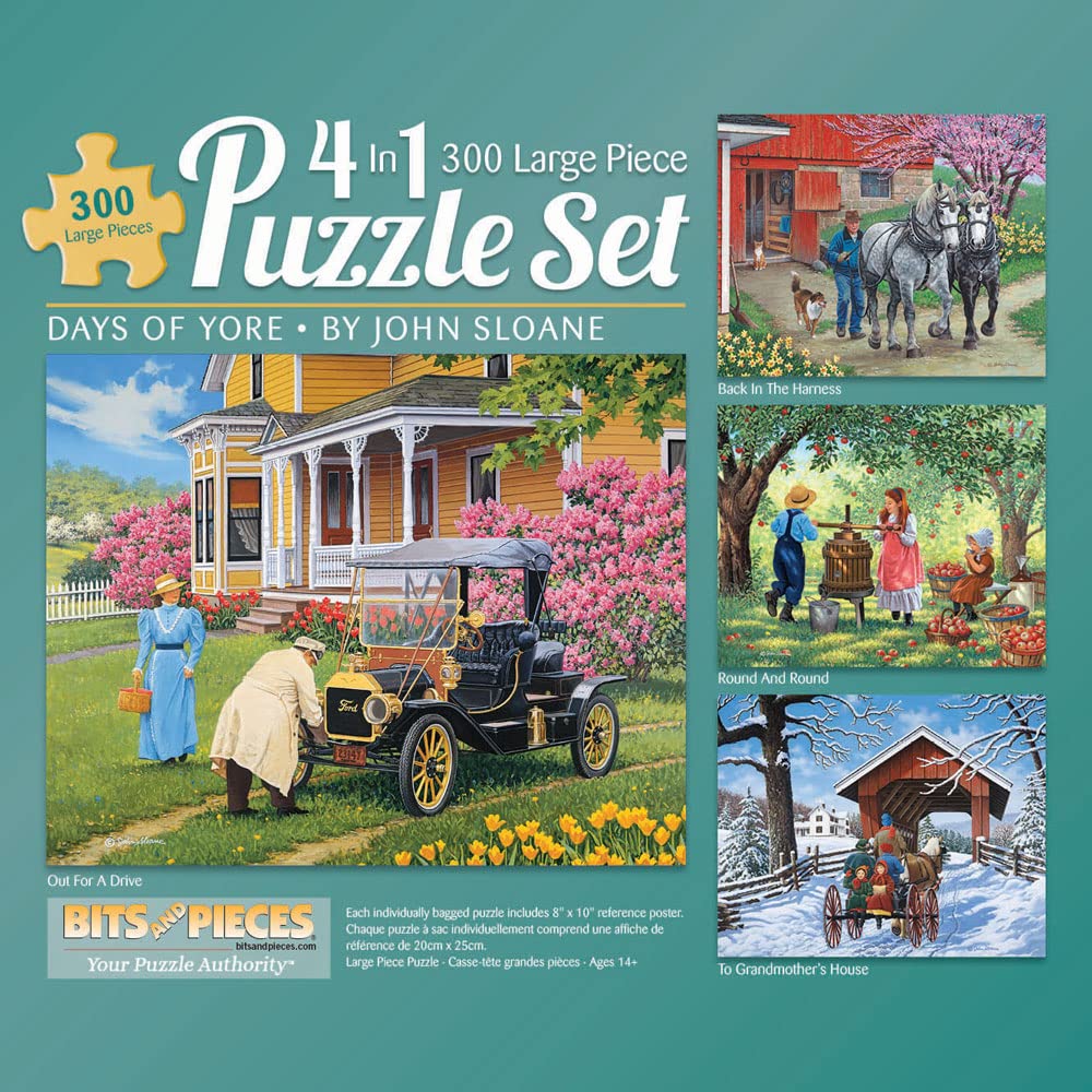 Bits and Pieces - 4-in-1 Multi-Pack - 300 Piece Jigsaw Puzzles for Adults-Each Measures 16" x 20" (46cm x 61cm)-Days of Yore by Artist John Sloane
