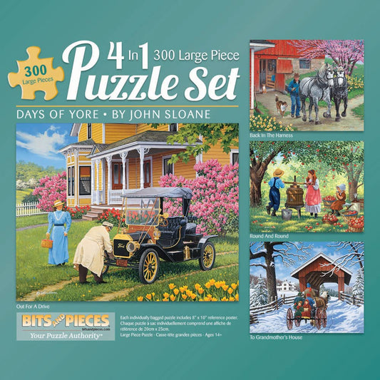 Bits and Pieces - 4-in-1 Multi-Pack - 300 Piece Jigsaw Puzzles for Adults-Each Measures 16" x 20" (46cm x 61cm)-Days of Yore by Artist John Sloane