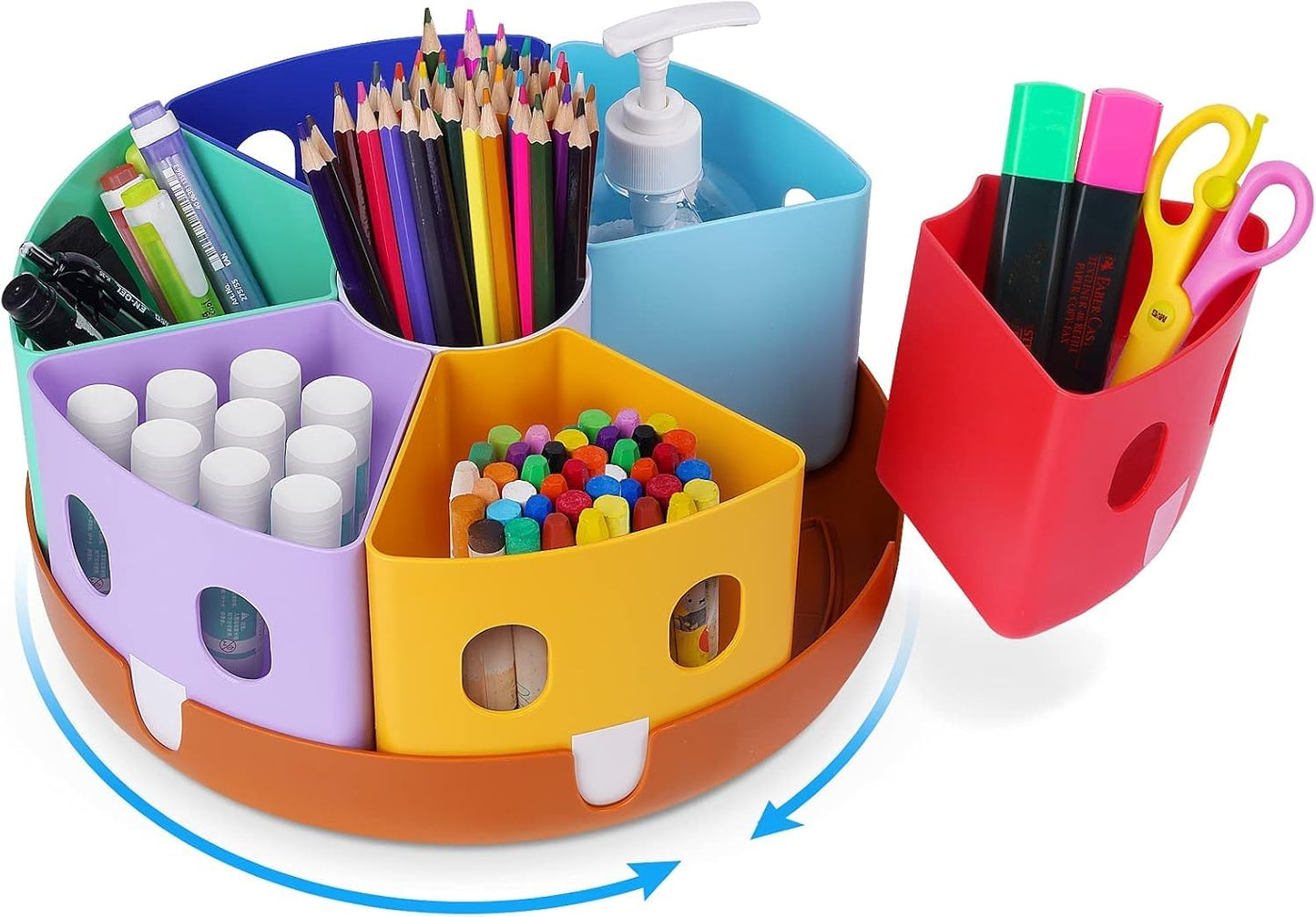 Gamenote Rotating Art Supply Organizer Lazy Susan Office School Supplies for Kids Desk Organizers and Storage Homeschool Craft Caddy Classroom Organization (Large)