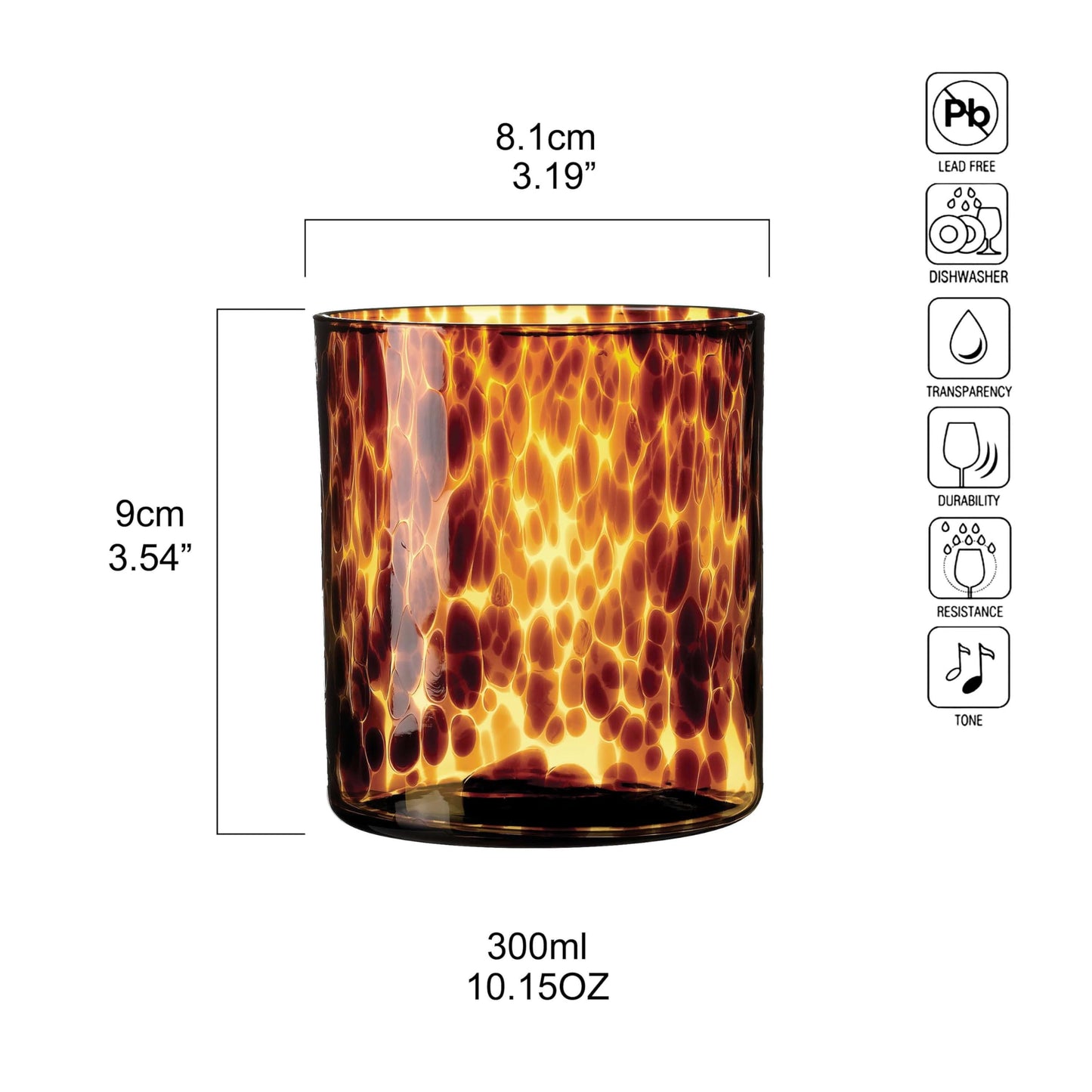 Joseph Sedgh Collection Tortoise Shell DOF Lowball Glass Set of 4 – 10.15 oz Borosilicate Whiskey & Cocktail Glasses – Stylish, Lead-Free, Dishwasher Safe – Gift Box Included
