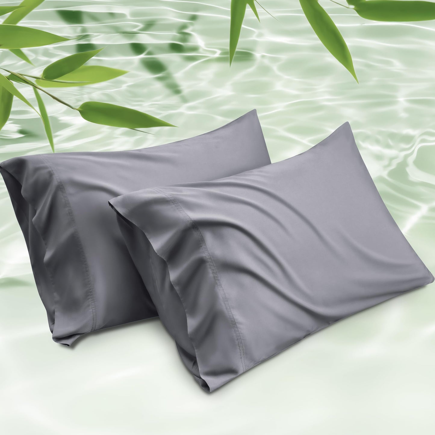 Bedsure King Size Pillow Cases 2 Pack, Rayon Derived from Bamboo Cooling Pillowcase for Hot Sleepers, Soft & Silky Pillow Covers with Envelope Closure, Gifts for Women, Grey, 20x36 Inches