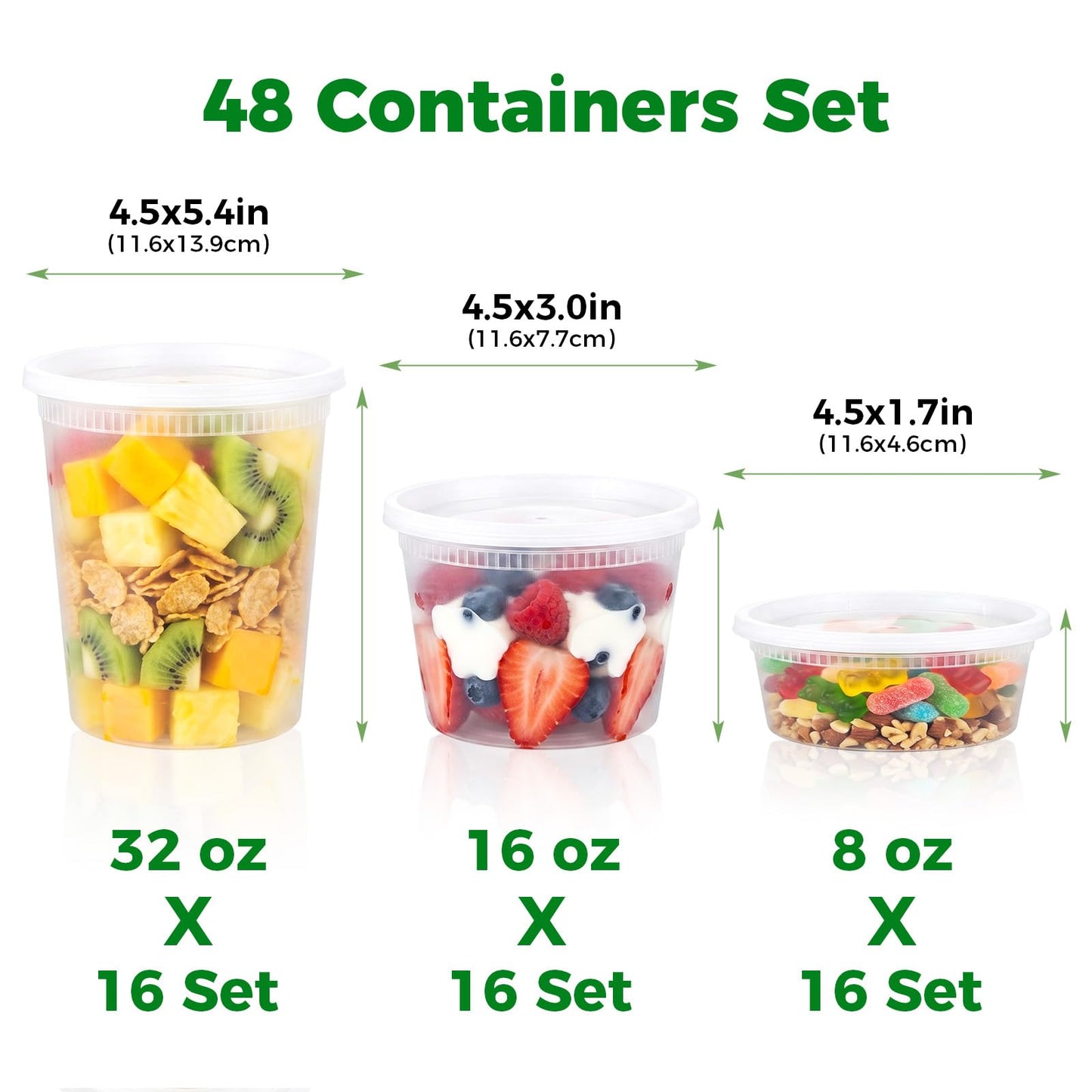 Deli Containers with Lids 48 Sets [8,16, 32 oz 16 Each ] - Food Storage Containers with Lids Freezer Safe, Soup Containers for Restaurant, BPA Free | Portion Control | Leakproof | Microwave