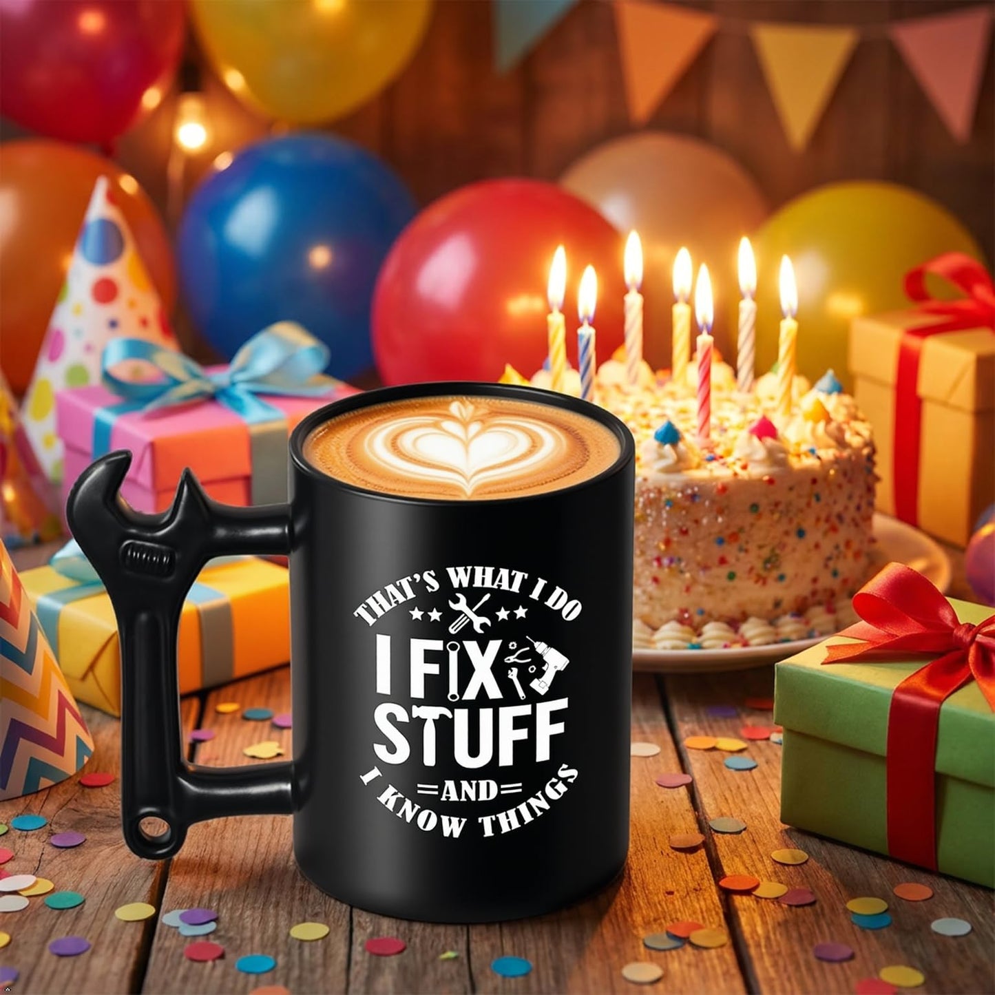 LOZACHE Funny Dad Coffee Mug with Wrench Handle – “that’s What I Do, I Fix Stuff and I Know” Mug for Men, Unique Father’s Day Birthday Graduation Gift for Him Dad Grandpa Husband Mechanic