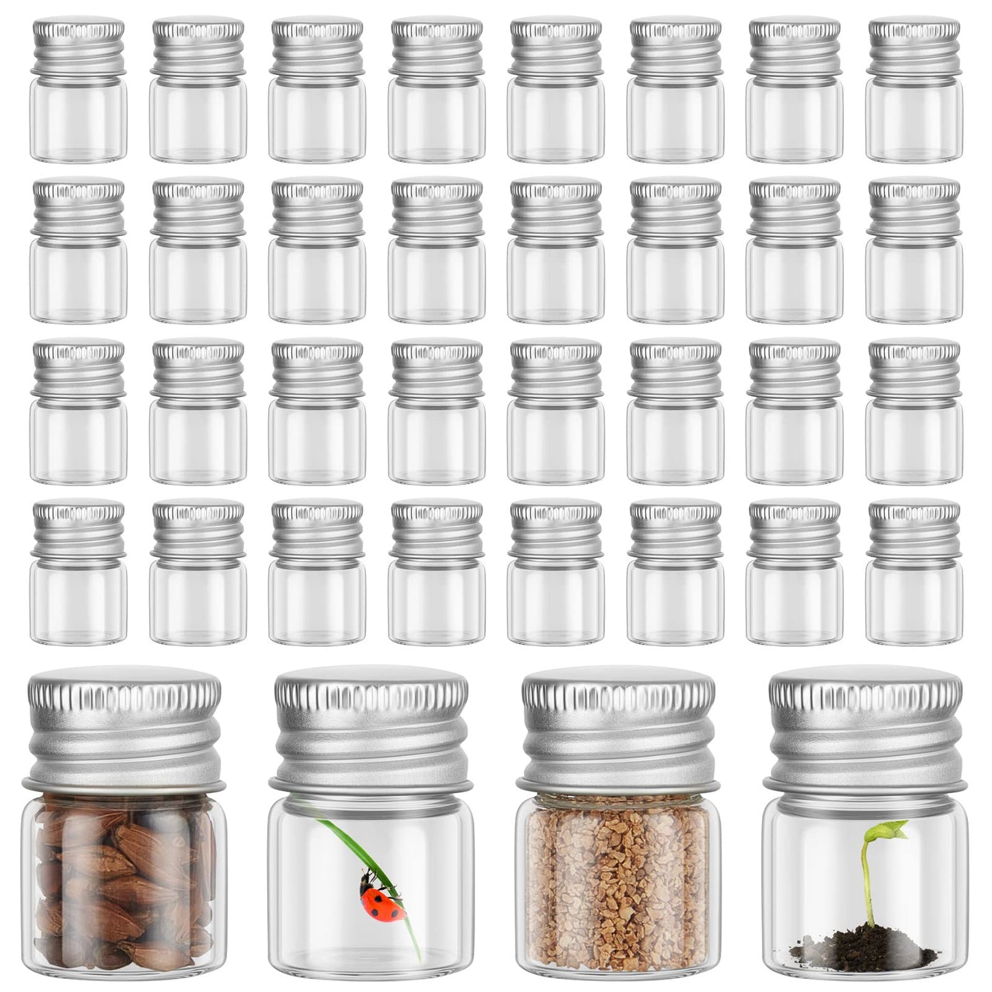 Tessco 100 Pcs 5 ml Mini Glass Bottles with Screw Caps Tiny Jars Empty Glass Vials with Aluminum Lids Small Powder Container for Cosmetic Sample Essential Oil Specimen DIY Craft Storage, 2.2 x 3 cm