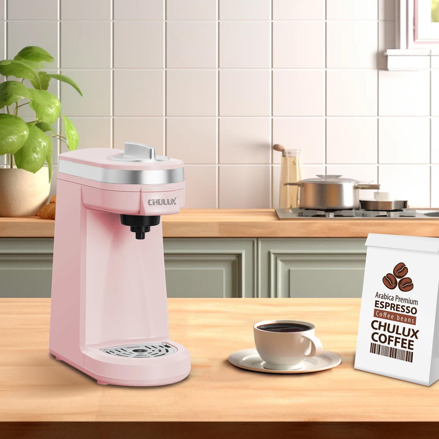CHULUX Single Serve Coffee Maker, K Cup Coffee Machine for Single Cup Capsule with 12 Ounce Reservoir, Pink