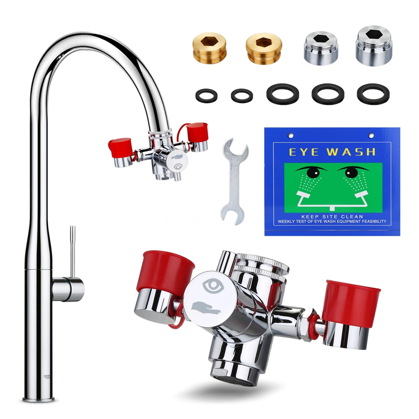 HK Eye Wash Station, Faucet Mounted Emergency Eyewash Stations for Sink Attachment, Eye Flush Unit for First Aid