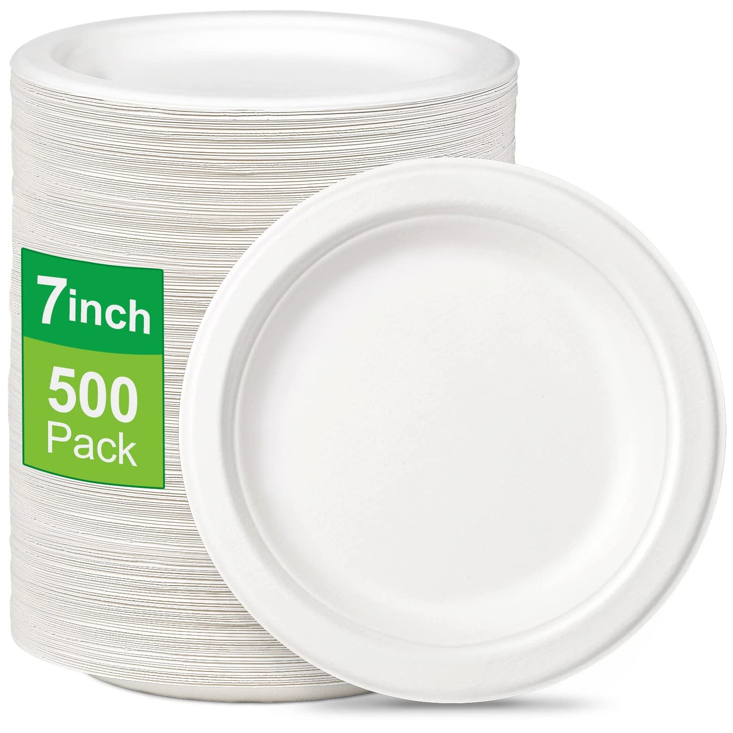 Paper Plates Bulk 500 Pack, Small Paper Plates 7 inch, 100% Compostable Eco Friendly Disposable Paper Plates, White Paper Plates for Dessert Cake