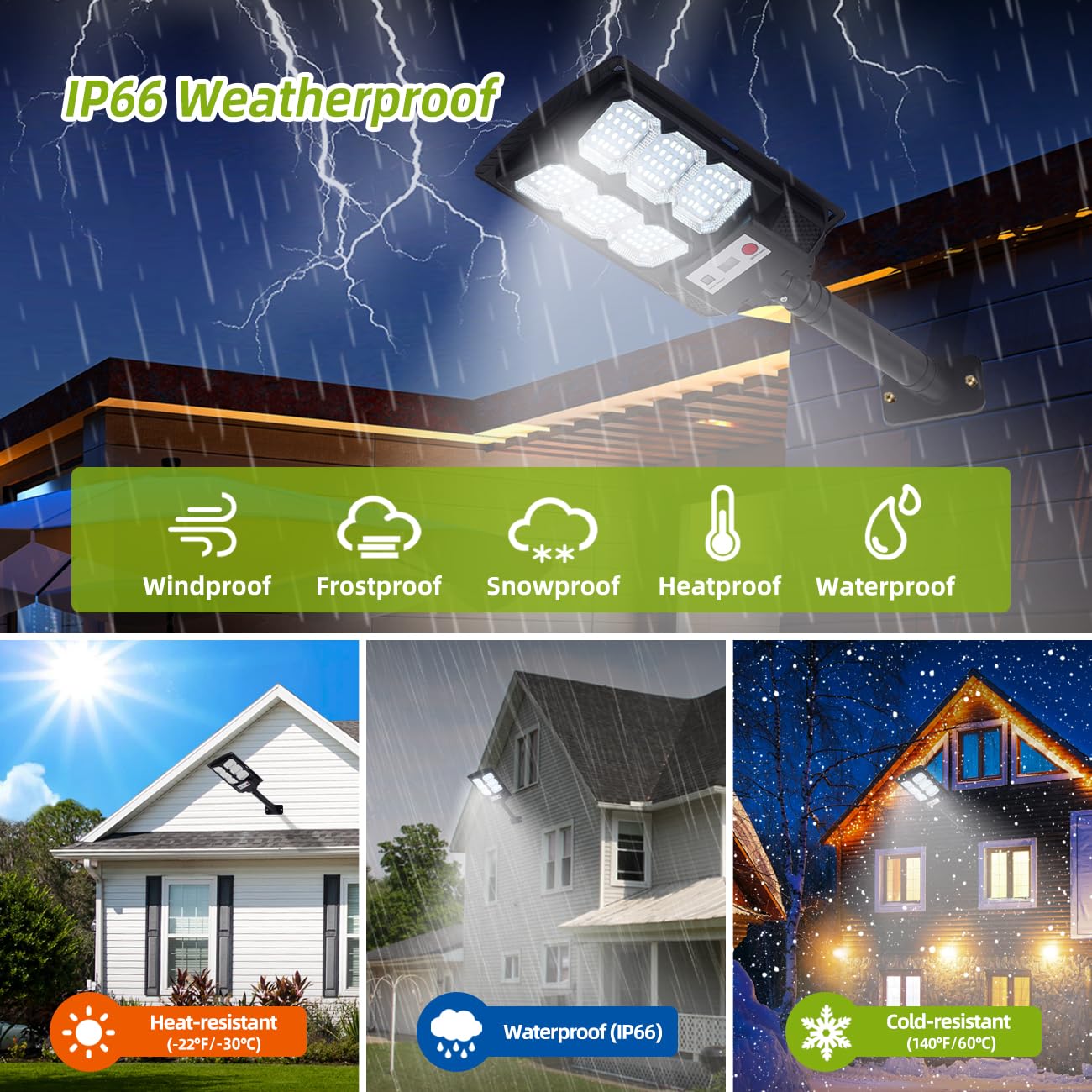 Solar Street Lights Outdoor, Solar Flood Light Outside Waterproof, 8500K Motion Sensor Parking Lighting Dusk to Dawn with Remote Control Security Lamp for Yard Patio