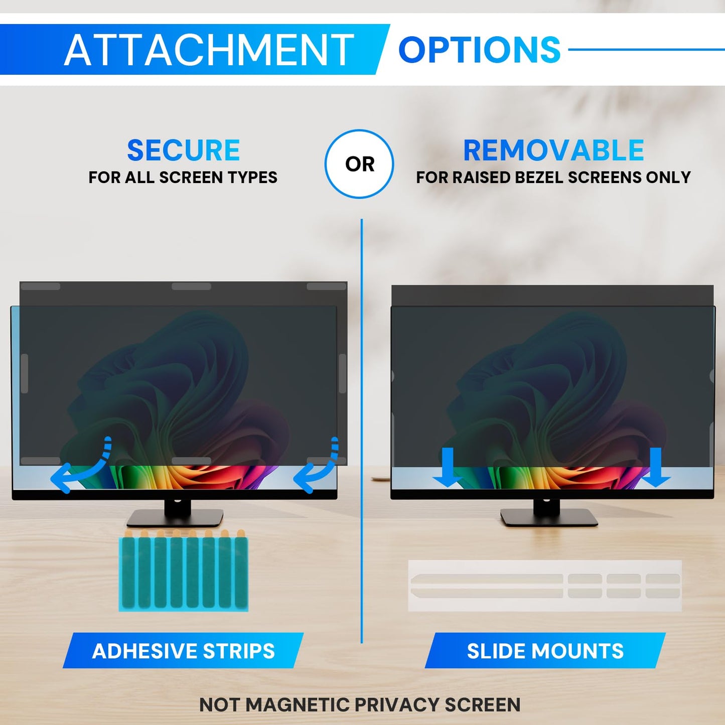24 Inch Computer Privacy Screen Filter for 16:9 Widescreen Monitor, Removable Computer Screen Privacy Shield and 24 Inch Anti Blue Light Glare Filter