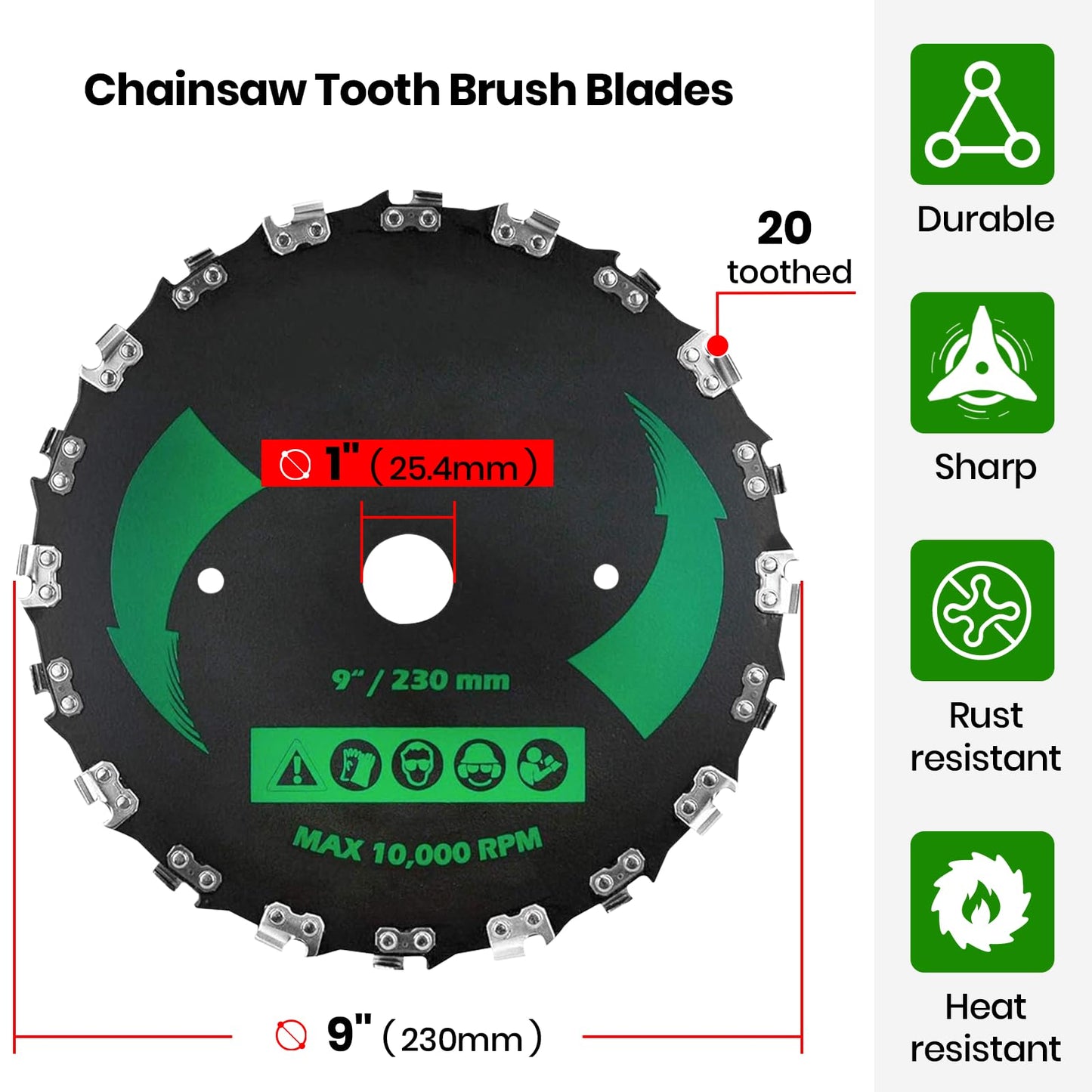 CALPALMY (2-Set) 9" x 20T Chainsaw Tooth Brush Blades Tool Kit, – 2 Blades, 3 Assorted Round Files and 4 Washers | for Cutter, Trimmer, Weed Eater | Made from Carbon Steel, Cuts Like Butter