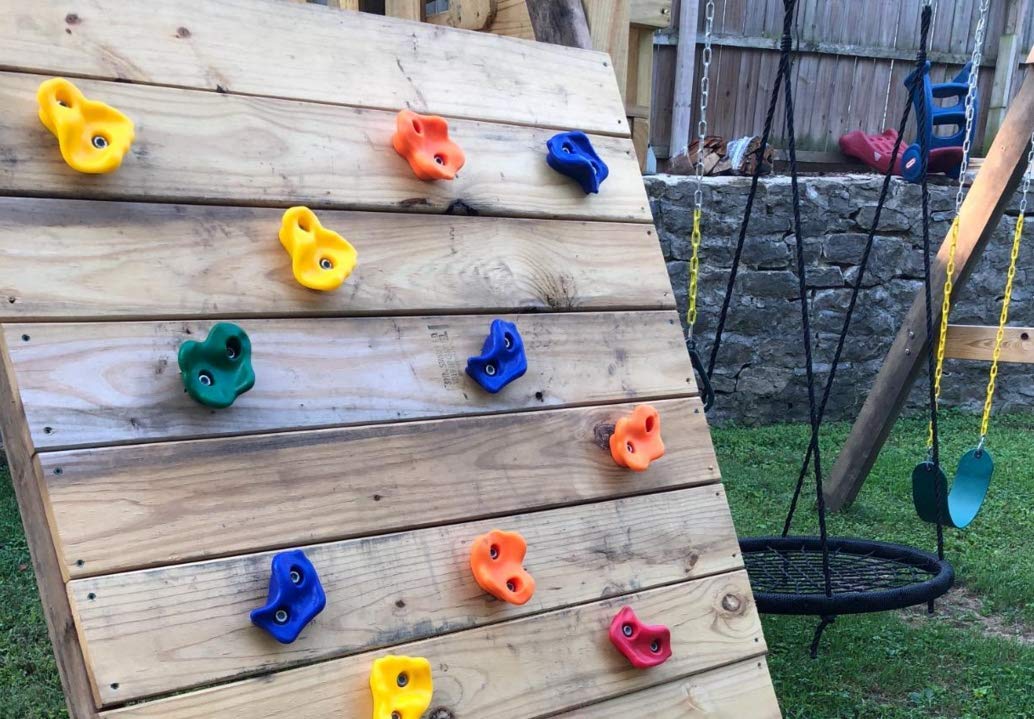 NOSTIFY 25pc Rock Climbing Holds and 4pc Climb Handles, Kids Colourful Pig Nose Shape Rock Wall Stone Set for Outdoor Playground Wooden Set, Playhouse Build with Superior Mounting Hardware Kit