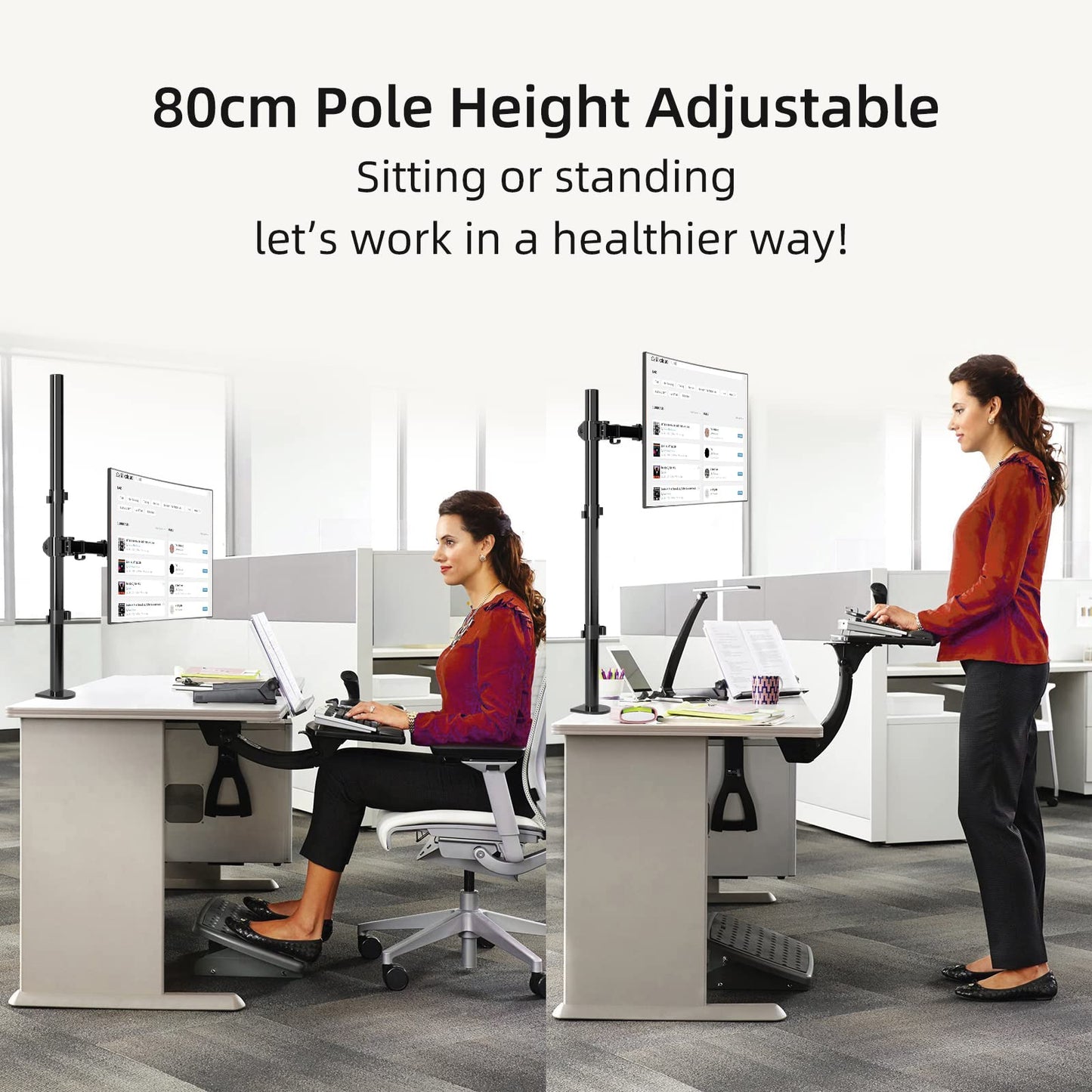 suptek Single LED LCD Monitor Stand up Desk Mount for 1 / One Screen up to 27 inch Extra Tall 31.5 inch Pole Heavy Duty Fully Adjustable Stand (MD6821)