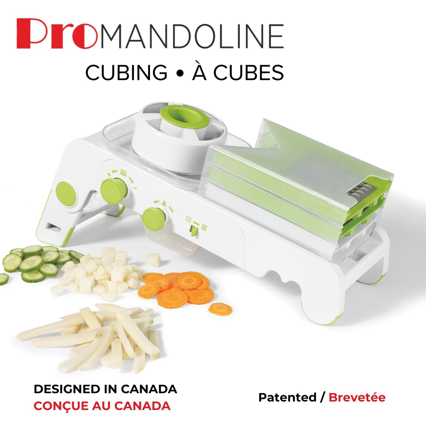 Starfrit Cubing Pro Mandoline Slicer, Dicer - 4 Blades & Graters with Storage Box - Straight & Crinkle V-Blades, Fine & Coarse Graters - 10 Thickness Settings, 3 Julienne Sizes