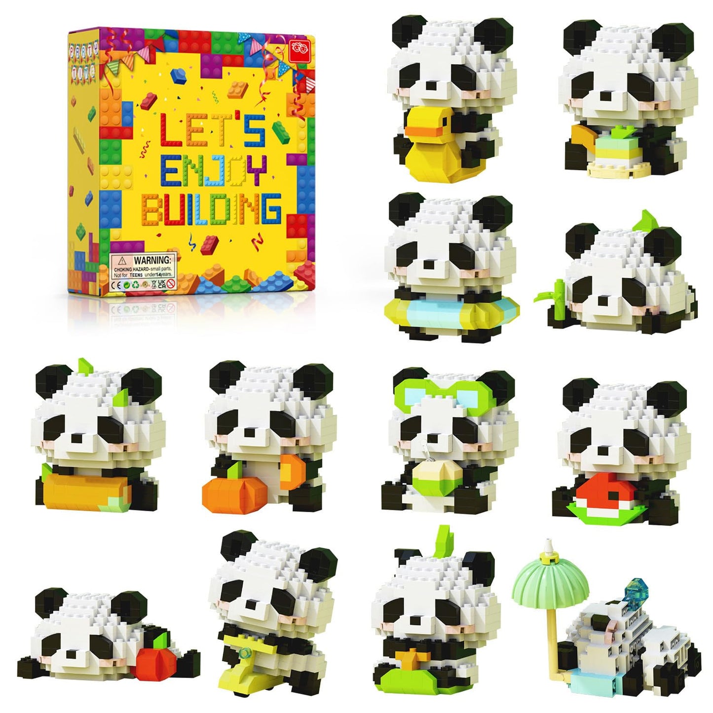 HIGH GODO 12Pack Pandas Party Favors Building Set, 1977PCS Cute Animals Set for Goodie Bag Stuffers Classroom Prizes, Party Favors Birthday Easter Gifts for Teens 14+ (Not Compatible with Major Brand)