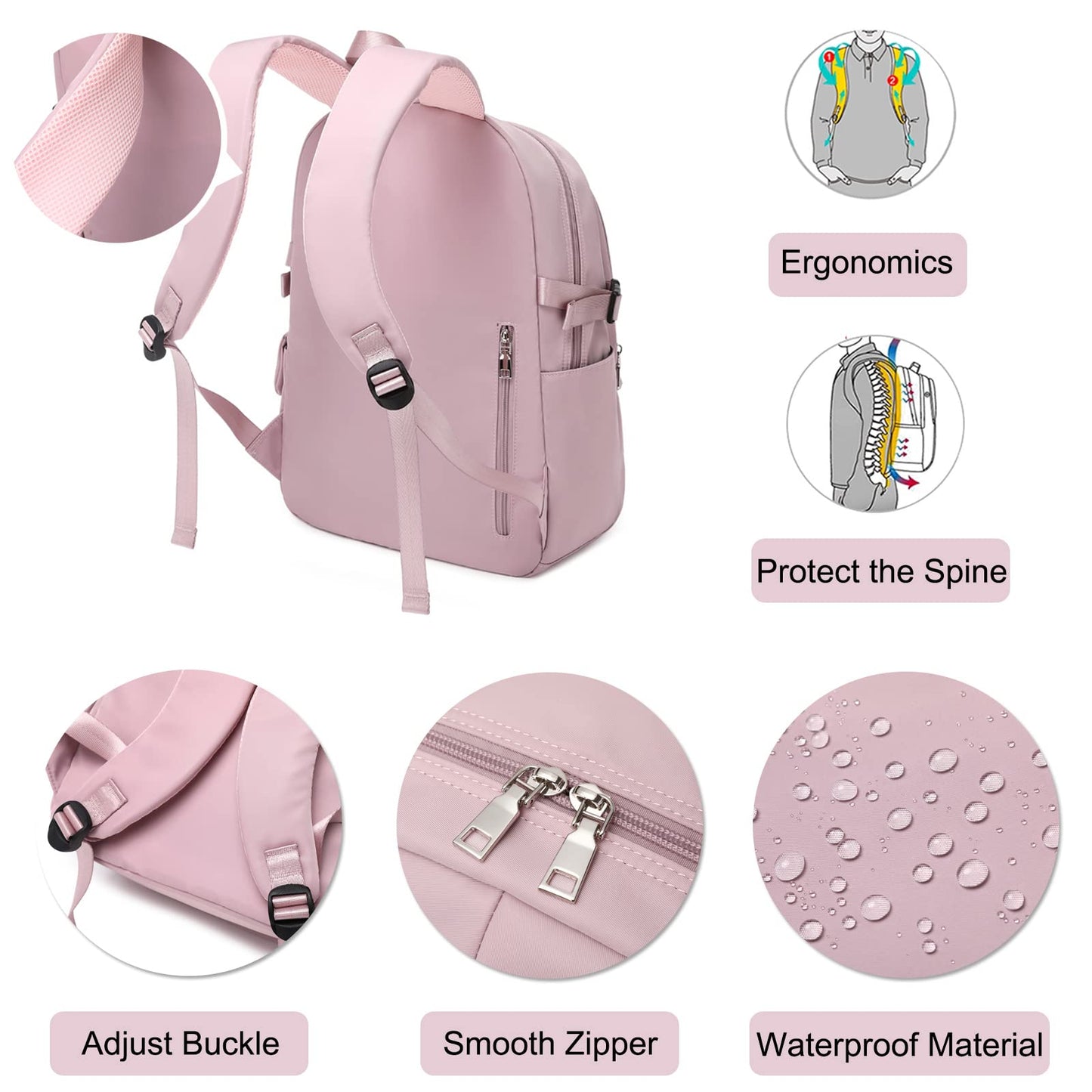 FANDARE Casual Backpack Girl School Bag Boy Daypacks Large Laptop Bag Students College Daypacks Bookbag fit 15.6 inch Laptop Teens Travel Spring Outing Shopping Rucksack Waterproof Polyester Gray