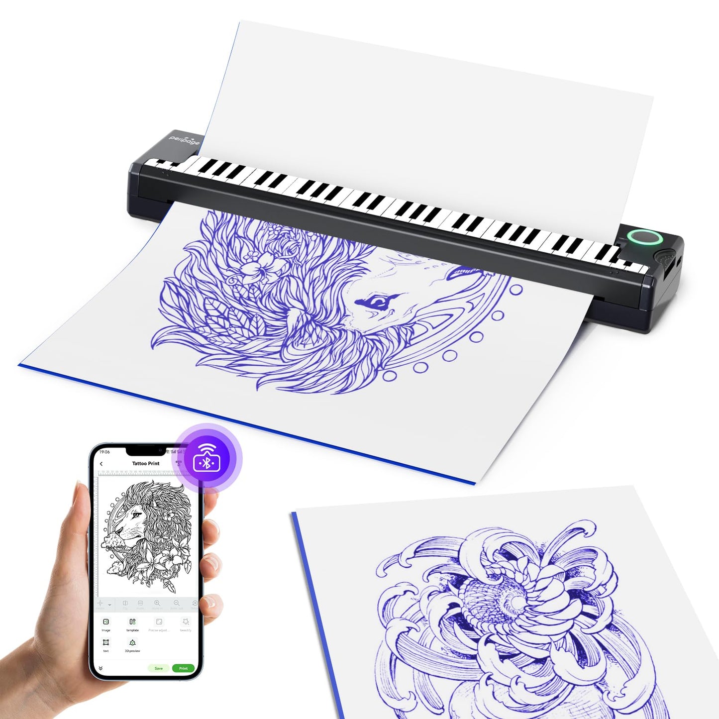 Tattoo Thermal Printer,Bluetooth Tattoo Stencil Machine, Portable Tattoo Transfer Printer Compatible with Phone, iPad & PC, Suitable for Tattoo Enthusiasts