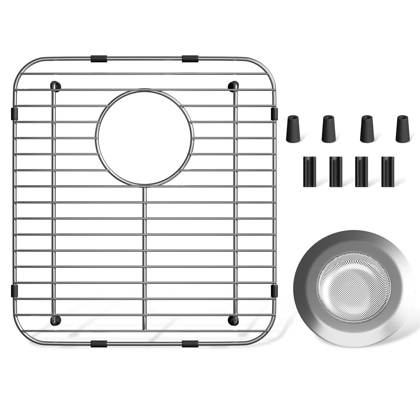 DPZM 1Pcs 304 Stainless Steel Sink Protectors for Kitchen Sink,Sink Protector with Rubber Foot,13.1''x11.6''x1''Sink Bottom Grid with 1Pcs Sink Strainers, Sink Grid for Single or Double Bowls
