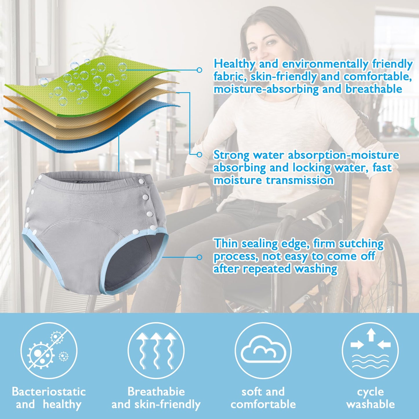 Timgle 8 Pcs Reusable Adult Diapers for Women Incontinence Adults Leak Proof Cotton Cloth Underwear Washable Absorbency Underpants Briefs Overnight Urinary Incontinence Underwear(Large)