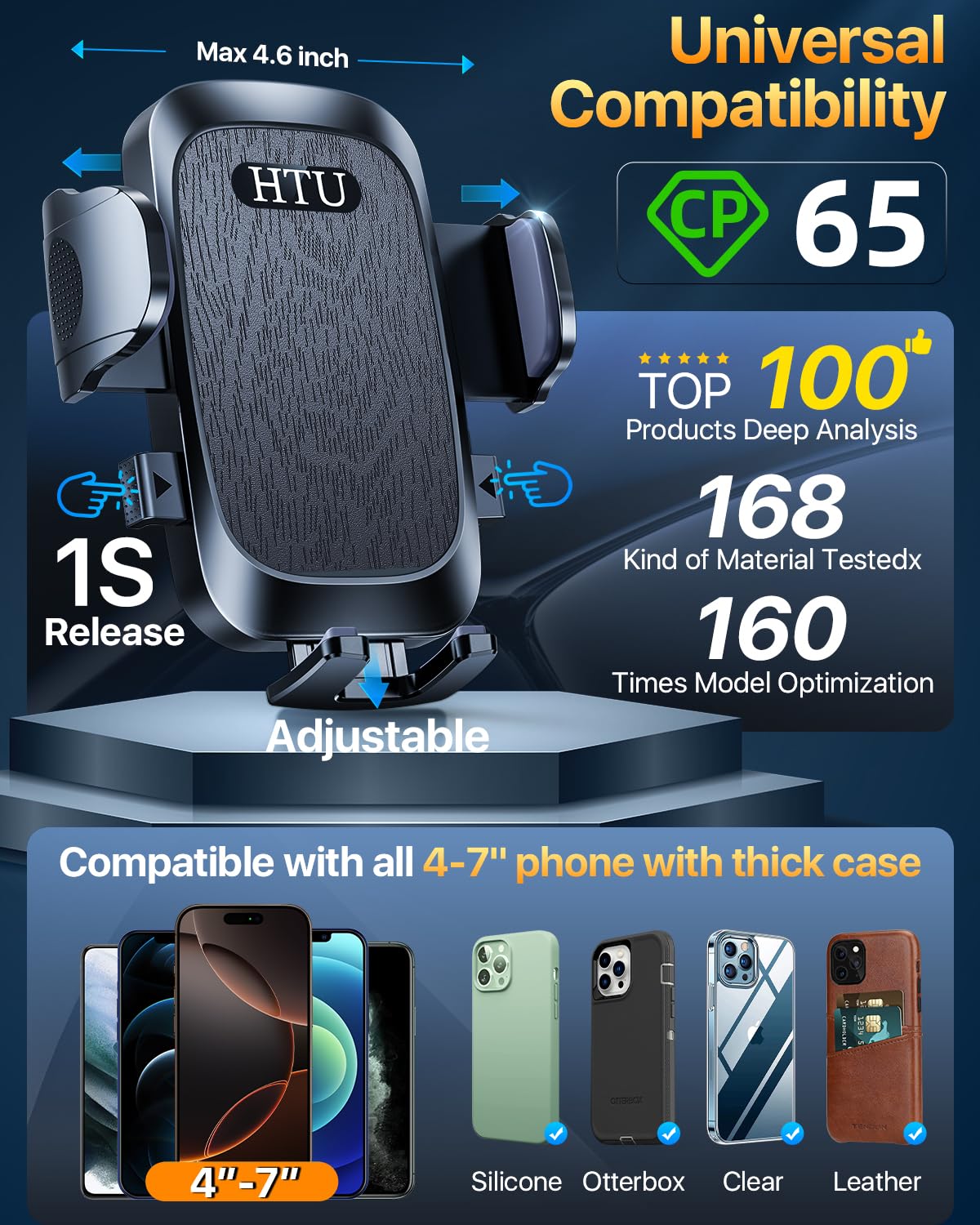 2025 Upgraded Pro Version Phone Holder for Car [Patent & Safety Certs] (Bumpy Roads Friendly) Universal Long Arm Military-Grade Strong Suction Cell Phone Mount Car Dashboard Windshield Vent,Black