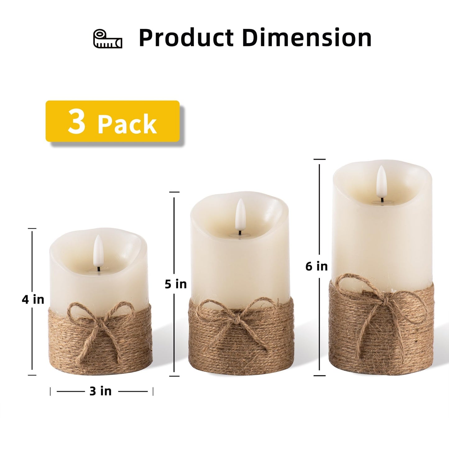 Flickering Flameless Ivory Candles Realistic LED Candles with Remote Control and Timer Battery-Operated (Hemp Rope)