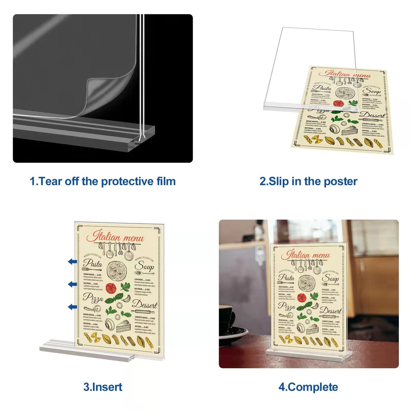 Cranviech 12 Pack 8.5 x 11 Acrylic Sign Holder, Double-Sided Vertical Display Stand Plastic Paper Holder Table Menu Display Stand T-Shaped Desktop Display Stand for Restaurants, Office, Store