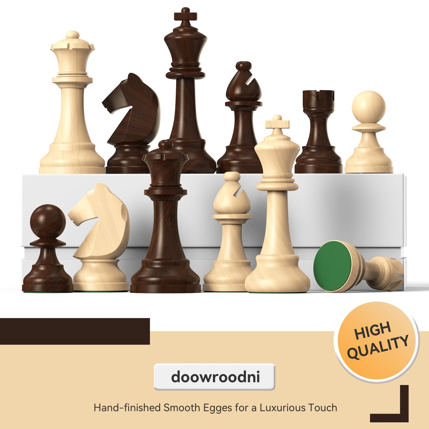doowroodni Wooden Chess Pieces Large 3.75inch King Set of Luxury Staunton Wood Chessmen with 2 Extra Queen for Chess Board Game (Chess Pieces Only), Velvet Storage Bags Included
