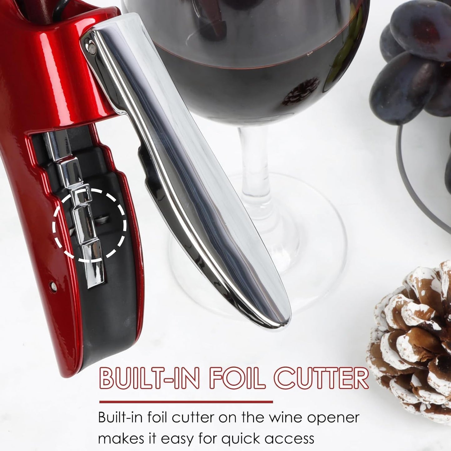 Best Utensils Professional Zinc Alloy Power Wine Opener Corkscrew Built-in Foil Cutter Premium Vertical Lever Corkscrew Waiter Wine Opener Kit Bottle Opener, Red