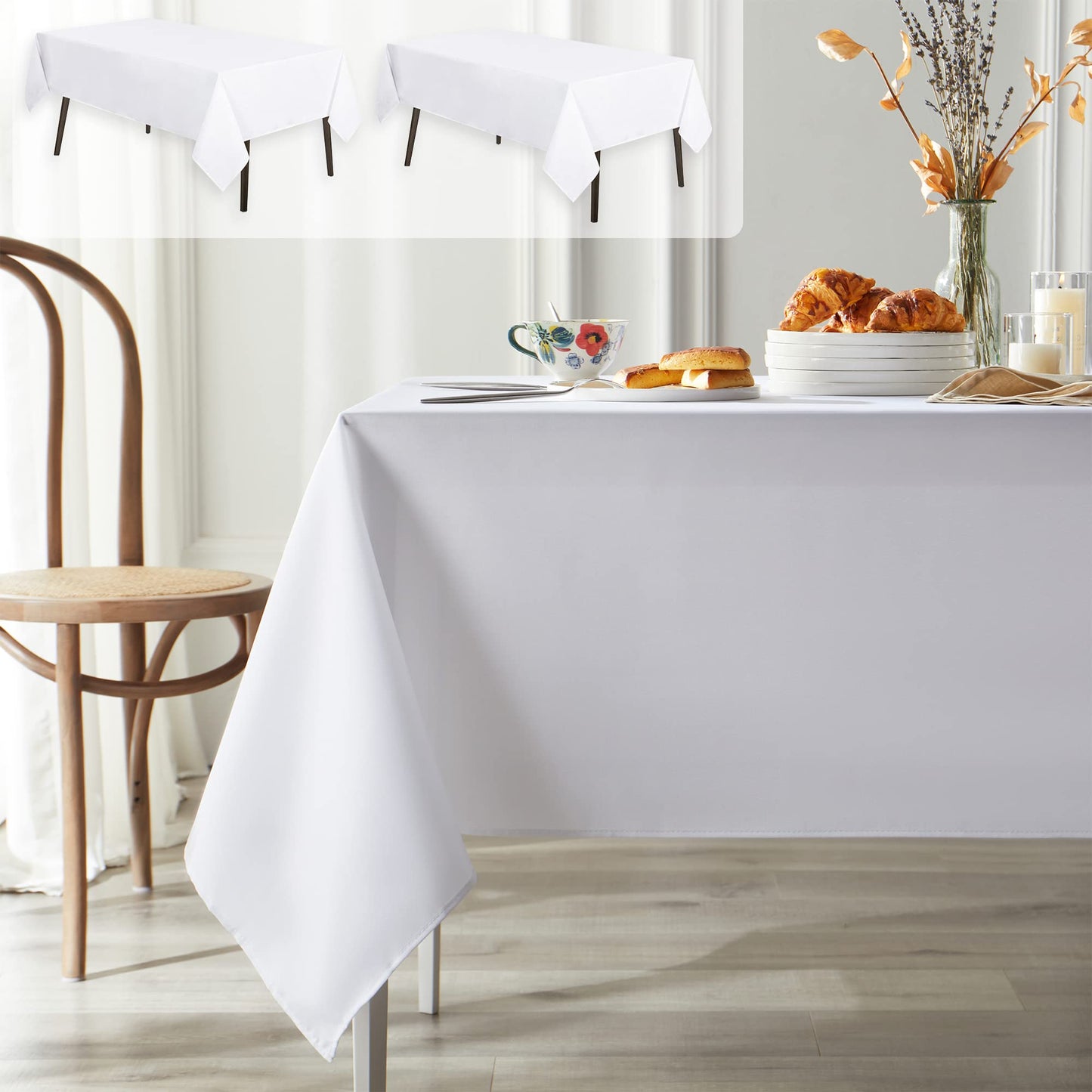 MYSKY HOME 2 Pack White Table Cloths Rectangular 60x120 Inch Nappe de Table Rectangulaire Table Cloth Machine Washable Polyester Table Cover for Dining Buffet Parties Picnic Weddings