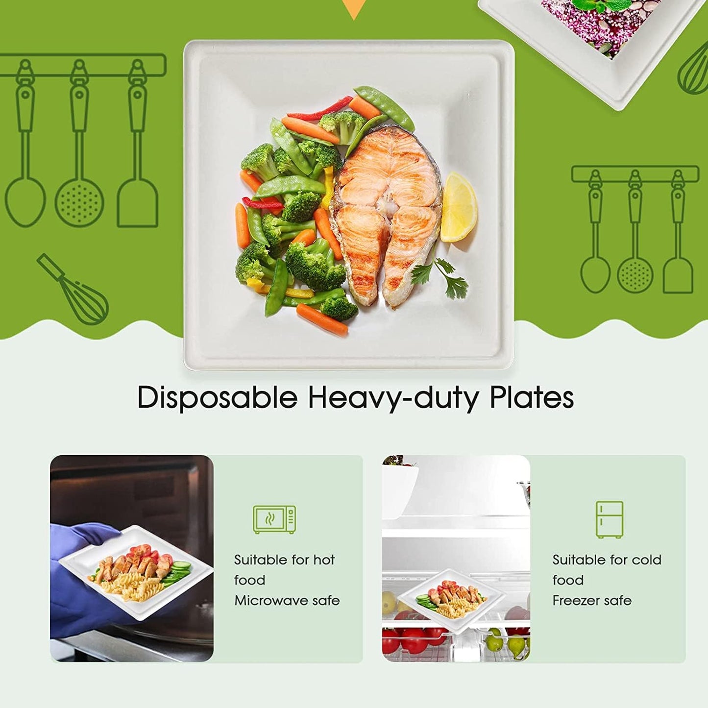 150 Pieces Square Paper Plates, 8-inch Compostable Disposable Plates, Eco-Friendly Heavy Duty Biodegradable Sugarcane Plates for Party Dinner Birthday
