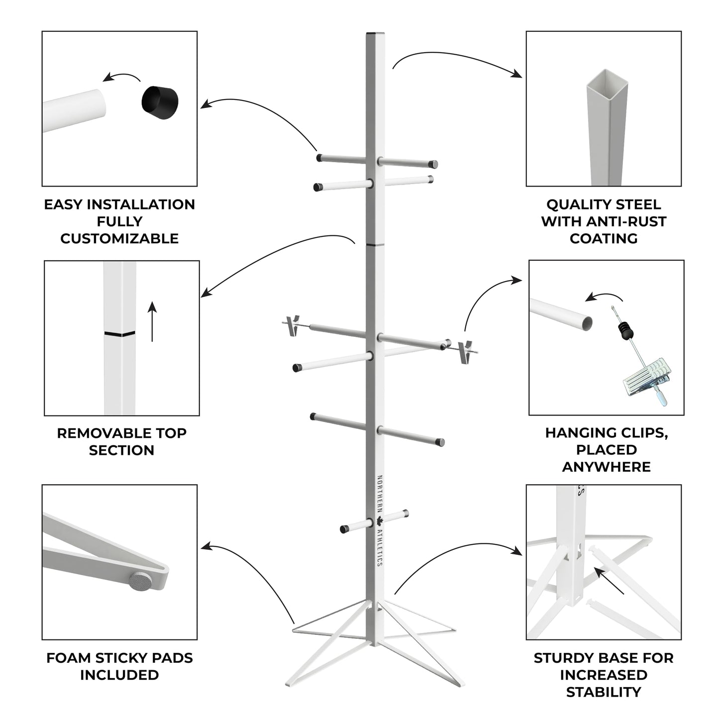 Northern Athletics - Hockey Equipment Drying Rack – Heavy Duty Sports Gear Garage Organizer for Hockey Pads, Gloves, Skates – Football Gear Drying Rack, Lacrosse, Baseball, Goalie Equipment Hanger