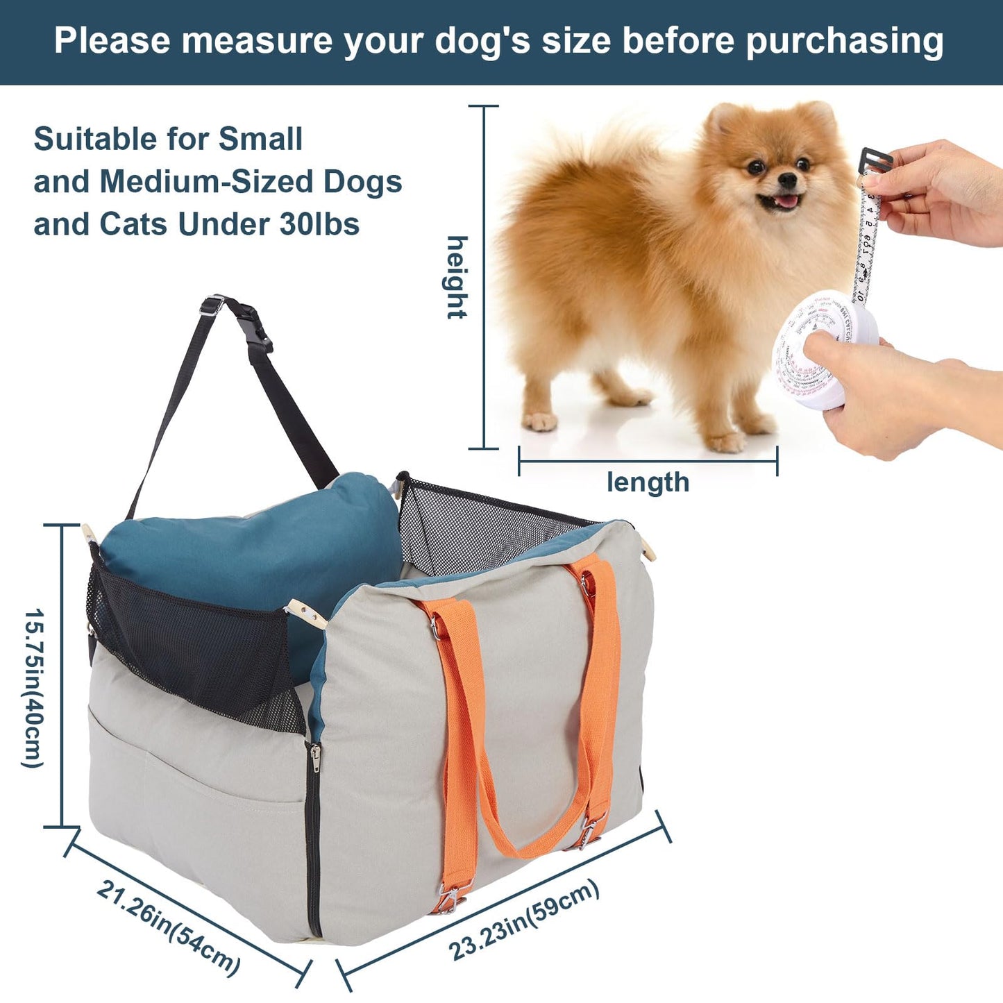 Ownpets Small Dog Car Seat, Dog Bed Car Seat with Elevated Design, Safety Belt, Puppy Seat for Car with Fixed Buckle, Waterproof & Scratch-Resistant, Pet Travel Carrier Bed Up to 25lbs