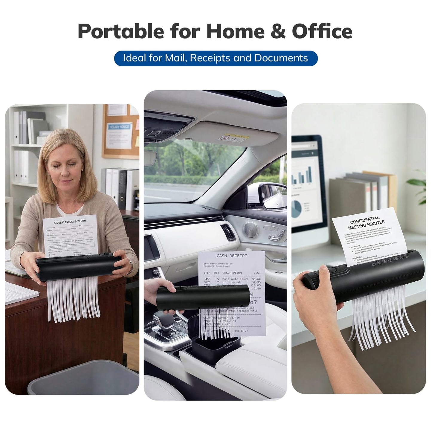 Umimile Mini Paper Shredder, Portable Paper Shredder for Home, 3-Sheet Strip Cut 4mm, Small Shredder with Forward & Reverse and Overheat Protection (White) (Black, S)
