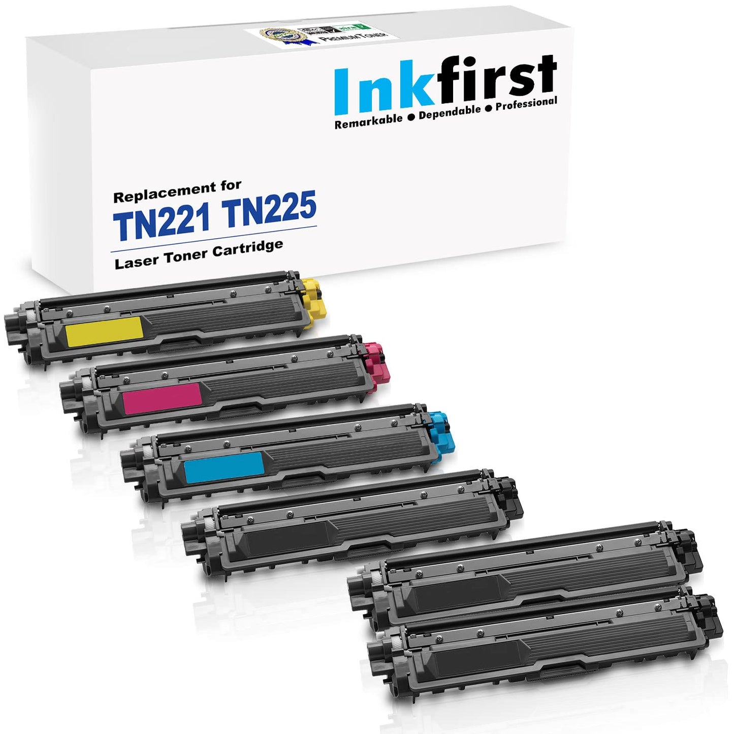 6 Inkfirst Toner Cartridges Compatible Remanufactured for Brother TN-221 TN-225 Black, Cyan, Magenta, Yellow (1 Set + 2 Black) MFC-9130CW MFC-9330CDW MFC-9340CDW HL-3170CDW HL-3170CW HL-3140CW TN221BK TN225C TN225M TN225Y