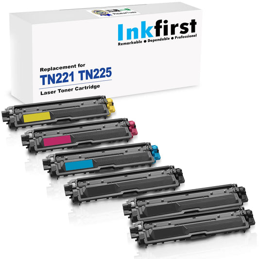 6 Inkfirst Toner Cartridges Compatible Remanufactured for Brother TN-221 TN-225 Black, Cyan, Magenta, Yellow (1 Set + 2 Black) MFC-9130CW MFC-9330CDW MFC-9340CDW HL-3170CDW HL-3170CW HL-3140CW TN221BK TN225C TN225M TN225Y