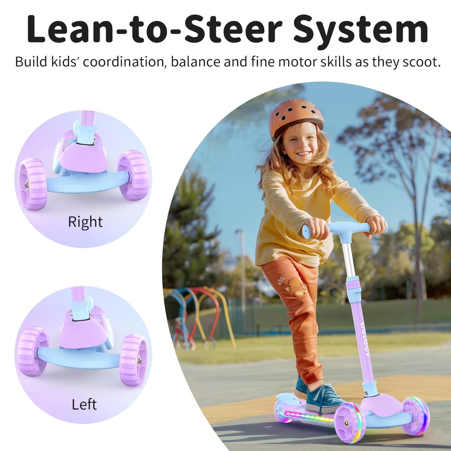 BELEEV A9 Scooter for Kids with Light-Up Deck & Wheels, 3 Wheel Folding Scooter for Toddlers Girls Boys Ages 3-12, 4 Adjustable Height, Extra Wide Deck, Lightweight Kick Scooter for Children